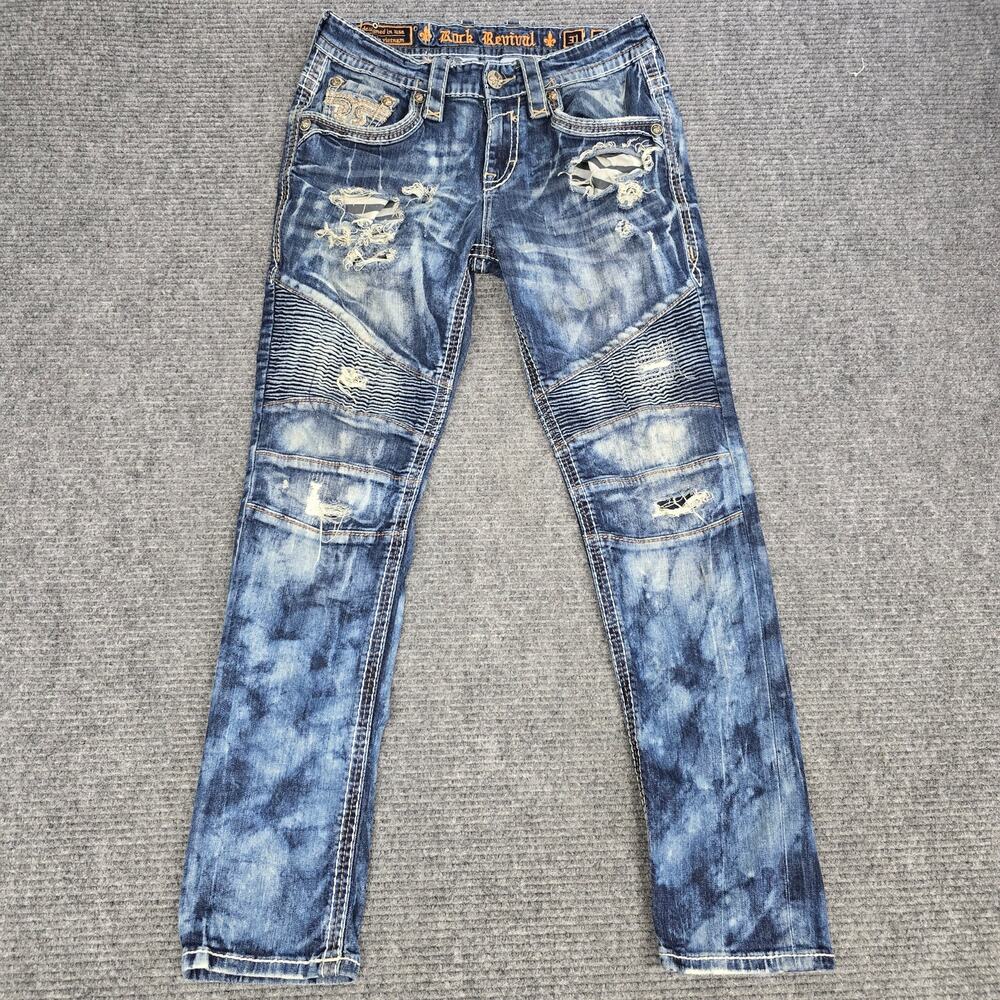 Rock Revival James Biker Jeans Mens 31x31 Blue Moto Distressed Straight Y2K